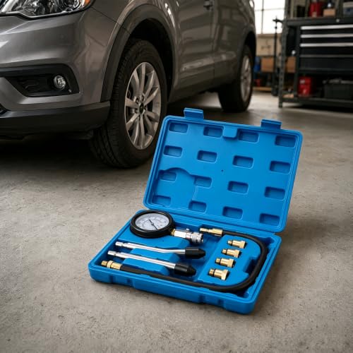 8-Piece Engine Compression Tester Kit, 0-300 PSI Gas Engine Cylinder Pressure Gauge Set for Automotives and Motorcycles