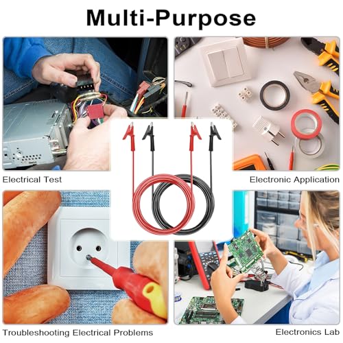 Sumnacon Dual Ended Crocodile Alligator Clips, 15A Test Lead Wire Cable with Insulators Clips, 2Pcs 9.8 Ft/3M Test Flexible Cable with Protective Jack Copper Clamps for Electrical Testing - size: 3 m