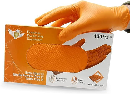 S&G Orange Nitrile Gloves Disposable Latex-Free 8Mil Thick Heavy Duty Powder-Free for Industrial, 1000 Pcs- Medium, Large, XL - size: Medium