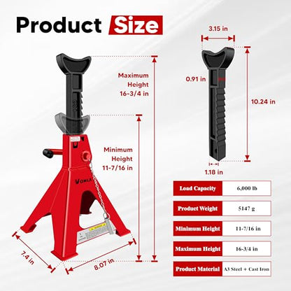 Car Jack Stands 3 Ton Adjustable Auto Floor Jackstands with Double Locking and Large Foot Base for Lifting SUVS, Heavy Duty Carbon Steel 6,000 lb Capacity 2 Pack - size: 3-Ton Jack Stands