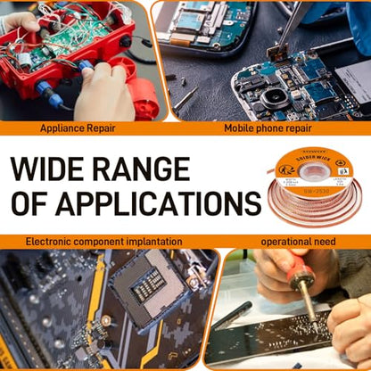 TOWOT 10ft Solder Wick Braid & No-Clean Soldering Flux Paste (10cc) - Desoldering Kit for Electronics Repair, PCB, Circuit Board Rework - style: 10ft+10cc