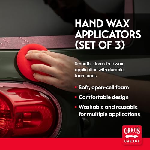 Griot's Garage Hand Wax Applicators, Foam Car Detailing Pads for Smooth Application of Waxes, Polishes, Dressing, Protectants, and More, Machine-Washable and Reusable, Red, Set of 3