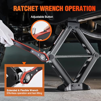 Nilight Scissor Jack Kit for Car 1.5 Ton(3307 lbs), Heavy Duty Portable Steel Scissor Lift Jack Car Tire Changing Kit with Ratchet & Lug Wrench for Sedan SUV MPV, 3.9''-13.6'' Lifting Range, Black - size: 1.5T with Ratchet & Lug Wrench Kit, Black