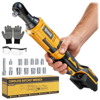 DIYtoolifz 3/8" Cordless Ratchet Wrench 95 ft-lbs with 13 pcs Socket set | Compatible with Dewalt 20V Battery, Variable Speed Electric Ratchet, 1/2" & 1/4" Adapters, and 3" Extension Bar, Tool Only