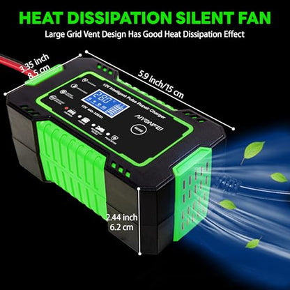 12V 6-Amp Battery Charger, Smart Trickle Charger Maintainer Green | Battery Desulfator, Winter & Summer Mode, Lead-acid Battery Chargers, for Car Truck Motorcycle Lawn Mower Boat - color: GREEN