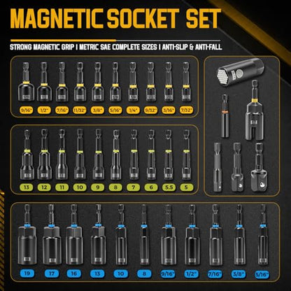 KELIN 80 PCS Deep Impact Driver Bit Set, Magnetic Nut Driver Set, Socket Set Metric & Sae with Universal Sockets, Socket Adapters, Wing Nut Driver, Gifts for Men Gifts for Him Dad