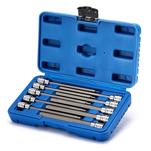 EMENTOL 10PCS 3/8" Drive Long Hex Bit Socket Set, CR-V, S2 Steel, SAE, Length 5.9-Inch, Extra Long Allen Hex Bit Socket Set, 1/16 Inch - 1/2 Inch - size: 10 PCS (1/16 Inch - 1/2 Inch, 1.6mm - 12.7mm)