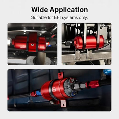 EVIL ENERGY External Inline Fuel Pump for 12V EFI System, 300LPH Flow | Compatible with Gasoline, Pump Gas, Race Gas, and Diesel, 10AN Inlet & 6AN Outlet, 60mm Bracket Included - color: Red