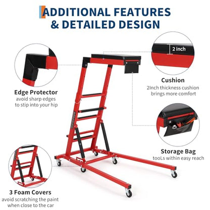 DEXSO Topside Automotive Engine Creeper - 400LBS Capacity, Adjustable Height 48"-66", Foldable Design with 6 Swivel Casters, Thickened Cushion & Tool Pouch (Red) - color: Red