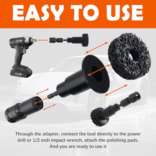 9PCS Wheel Hub Cleaning Tool Kit with Polishing Pads,Wheel Hub Cleaning Kit for Power Drill & 1/2" Impact Wrench,Professional Wheels Stud Cleaner Kits for Car Maintenance - color: 9PCS