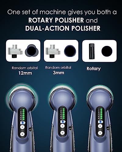 Cordless Mini Polisher, 2/1.5-inch DA/RO Mode Mini Buffer for Car Detailing | 12V Polisher 2*2.0Ah Batteries 6 Variable Speeds, 53 Accessories Lightweight Mini Buffer for Car Polishing/Waxing/Finishing