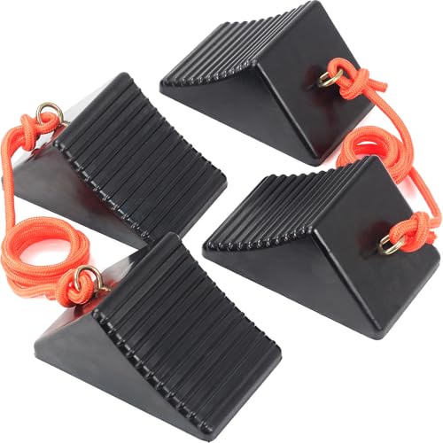 OULEME Heavy Duty Rubber Wheel Chocks with Eyebolt, Solid Wheel Stoppers for Camper, Travel Trailer, RVs, Truck, and ATV, Anti-Slip and Anti-Oil Design, 8"x5"x4"(4-Pack) - size: With Eyebolt(S)