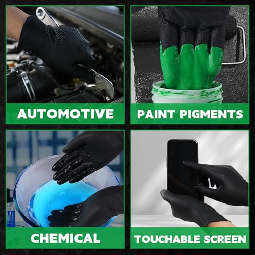 FINITEX Industrial Diamond Texture Nitrile Black Glove - 100/1000PCS Chemical Resistant 8mil Mechanic Disposable Gloves - color: Black (Large 1000)