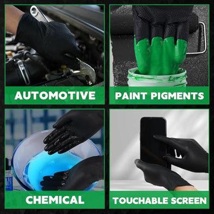FINITEX Industrial Diamond Texture Nitrile Black Glove - 100/1000PCS Chemical Resistant 8mil Mechanic Disposable Gloves - color: Black (Medium 1000)