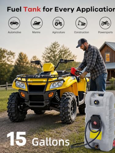 15 Gallon Gas Can, Fuel Tank Container with Fluid Transfer Manual Siphon Pump & 10FT Hose, Portable Diesel Gas Storage Caddy with Wheels for Car, ATV, Weeder, Boat (Grey) - color: Grey