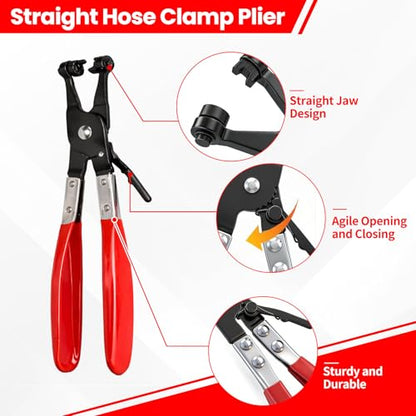 5Pcs Automotive Electrical Disconnect Pliers Kit, Connector Removal Tool, Straight Hose Clamp Plier, Single Ear Clamp Plier, 60° Angled Pliers, 2 in 1 Clip Pliers with Case - color: 5Pcs