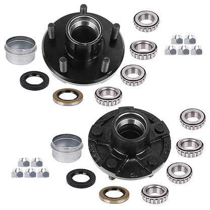 2 Sets Trailer Hub Kit, 5 on 4.5" Bolt Pattern for 2000 lbs Axles, Includes 1" & 1-1/16" Straight Spindle Bearings L44643 L44649, Rust-Resistant Coating, Complete Idler Hub Hardware - size: 5 on 4.5" 2000 lbs