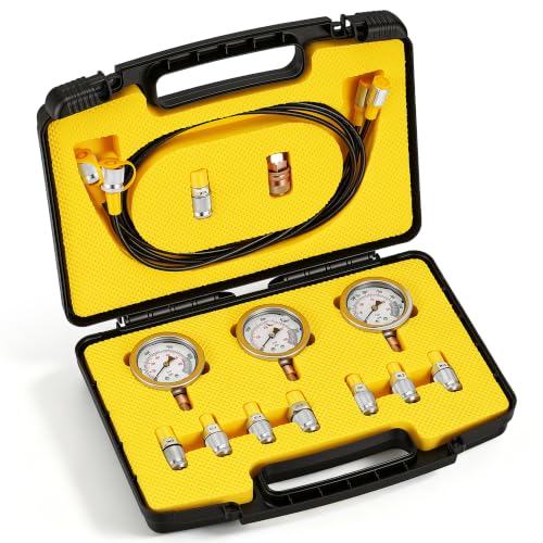 Hydraulic Pressure Test Kit (Essential Kit) | 3 Gauges, 8 Couplings, 1 Quick Connector, 2 Hoses for Excavators, Loaders, Tractors, Forklifts, Construction & Mining