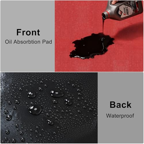 Extra Large Garage Flooring Oil Spill Mat Absorbent Floor Mats Under Car, Red Garage Carpet Parking Rug for Oil Drip Change, Waterproof Non Slip Covering 7.4x17ft