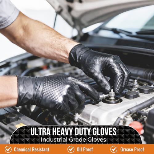 ANBOSON 10 Mil Heavy Duty Diamond Texture Nitrile Gloves, Medium, 100 Ct | 10 Mil Thickness, Diamond Texture Grip, Heavy Duty Protection, Meat Processing, BBQ Pitmasters, Commercial Kitchens - color: Black of 100, size: Medium