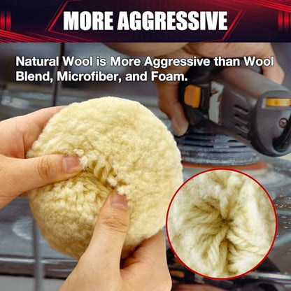 5PCS 3” Wool Polishing Pad,Polishing Pads Cutting Pads Hook Loop Polishing Pad for Car Buffer Polisher Compounding, Polishing and Waxing - size: 5PCS