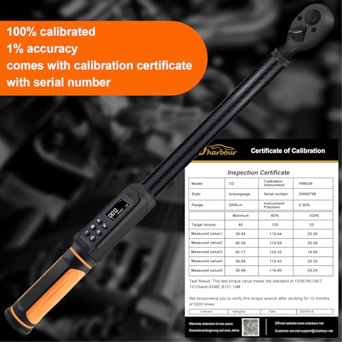 Uharbour Digital Torque Wrench 1/2 Drive with Carbon Fiber Body, 2.2-147.5 Ft.lb Range, ±1% Accuracy with Vibration, Buzzer and LED Alert, Suitable for Car, Motorcycle and Bicycle - size: 1/2" Drive 2.2-147.5 ft.lbs (Carbon fiber tube)