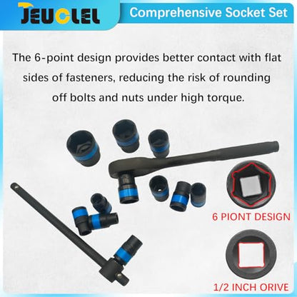 24 Pcs Metric 1/2 Inch Drive 6-Point Standard 8-32mm Socket Ratchet Wrench Set, Short & Long Air Pneumatic Sockets Spanner for Automotive Repairs Machinery Maintenance Household Maintenance