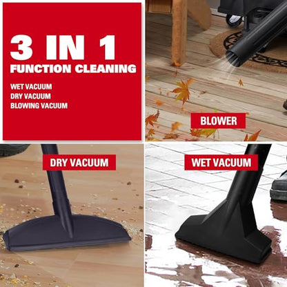 ECOMAX Wet Dry Vacuum 6 Gallon, 4 HP 85 CFM 3-in-1 Shop Vac with Suction/Blow/Wet Dry Function, Heavy-Duty Portable Poly Wet/Dry Vac Car Vacuum for Workshop, Jobsite, Garage and Home Cleaning