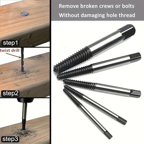 6-PCS Screw Extractor Set - Easy Out Broken Bolt Remover Kit with Drill Guide, Damaged Screw Extraction Tools for 3-9mm Bolts (Hardened Steel, Reverse Thread Design)
