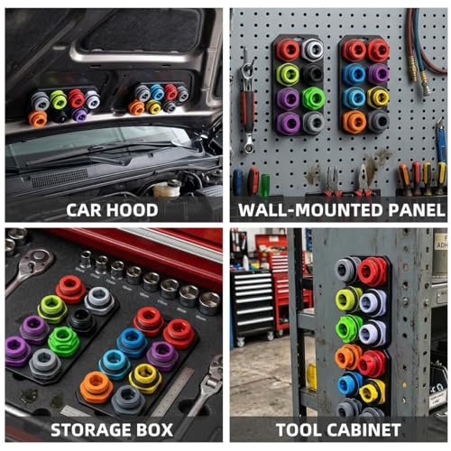 18-Piece No Spill Engine Oil Funnel Kit, 1.59QT/1.5L Automotive Oil Funnel Set w/ 12 Adapters, 2 Magnetic Storage Tray, Elbow Fitting & Arrow Screen, Universal Vehicles Use