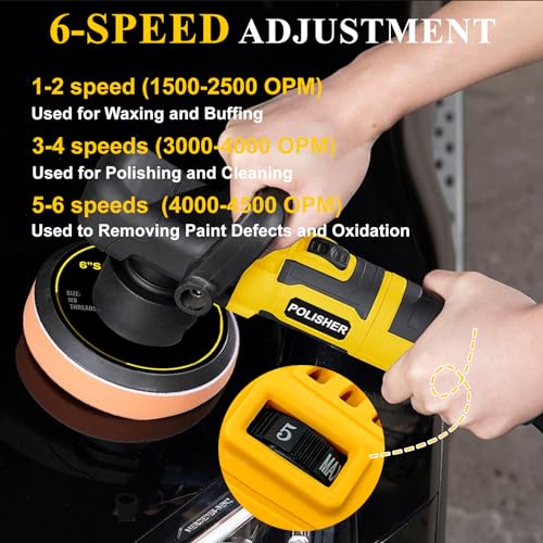 Car Buffer Polisher,6-inch 8mm Dual Action/DA Polisher for Car Detailing, 6 Variable Speed Random Orbital Car Buffer Polisher Waxer Kit with Handle for Car Polishing&Waxing