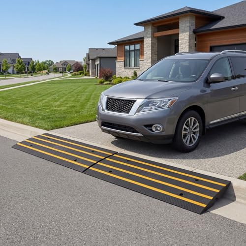 2 Packs 48" Car Driveway Rubber Curb Ramps, Heavy Duty Driveway Gutter Slope Ramp, Low Profile Design for Cars, Water Channel for Drainage, Curbside Bridge Ramp for Loading Dock Garage Sidewalk