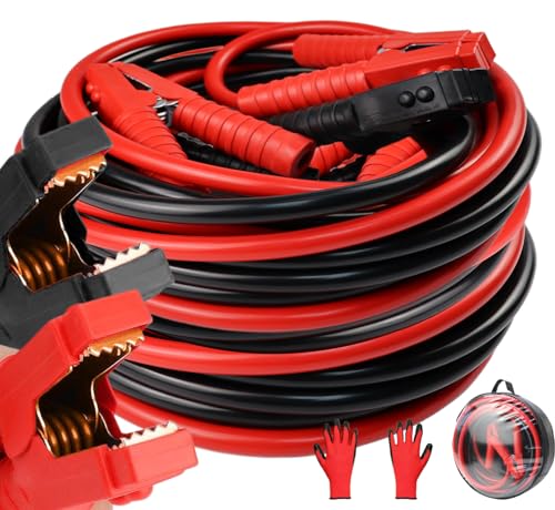 iMeshbean 2/0 Gauge 25FT Jumper Cables, Commercial Grade Automotive Booster Cables for Jump Starting Dead or Weak Batteries, Heavy Duty Booster Cable for Car Van Truck,with Storage Bag - size: 2/0 Gauge - 25FT
