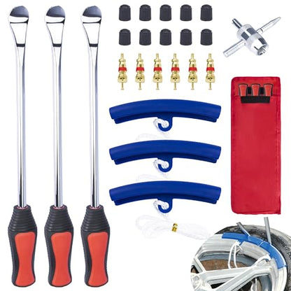 ecocstm 12.2 Inch Tire Spoons, Dirt Bike Tire Changing Tools, Tire Changing Kit, Tire Removal Tool, with Rim Protector, Valve Tool, Valve Cores and Caps, for Motorcycle/Lawn Mower/Tractor/Bicycle | Tire Removal Tool, with Rim Protector, Valve Tool, Valve