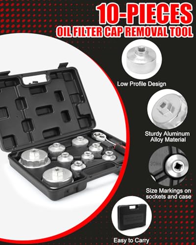 MOFEEZ Oil Filter Wrench Set, 10 Pieces Oil Filter Socket Set, 3/8" Drive Metric Oil Filter Cap Wrench Removal Tool Kit Compatible with Toyota VW BMW Mercedes