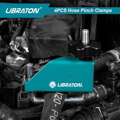 Libraton 4PCS Hose Pinch Off Pliers Set, Hose Clamp Pliers Automotive for Fuel Line, Brake Line Clamp Coolant Radiator Hose Clamp Kit- 3/8" 1/2" 1" 1-3/4" Fluid Gas Line Clamps Tools