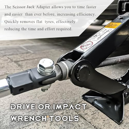 Scissor Jack Adapter, Scissor Jack Drill Adapter for 1/2" Drive Impact Wrench or 13/16" Lug Wrench, Power Drill Scissor Jack Connector for Car RV Trailer, Car Accessories