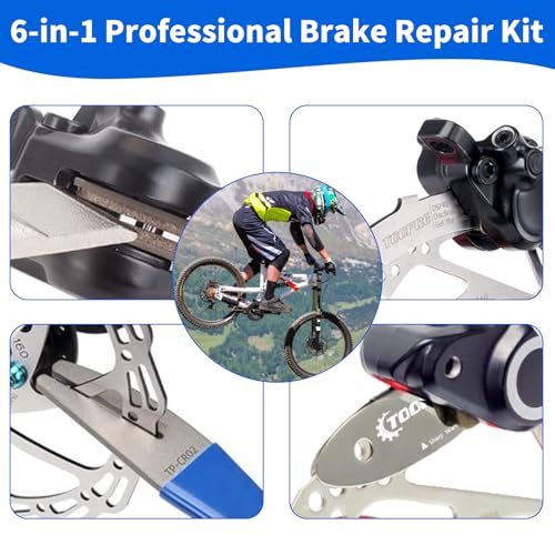 6-in-1 Bike Maintenance Kit, Hydraulic Piston Press Bicycle Disc Brake Repair Tool Set for Mountain Bikes & MTB - Includes Piston Press, Rotor Truing Fork, Disc Brake Gap Regulator