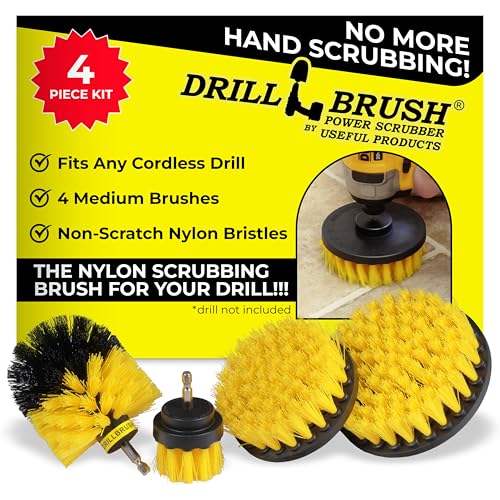 Nylon Drill Brush Attachment Set for Bathroom Cleaning - Power Scrubber Brush Kit for Bathtub, Shower, Tile, and Grout - All-Purpose Household Cleaning Brushes for Drill - Electric Grout Cleaner Kit - color: Yellow