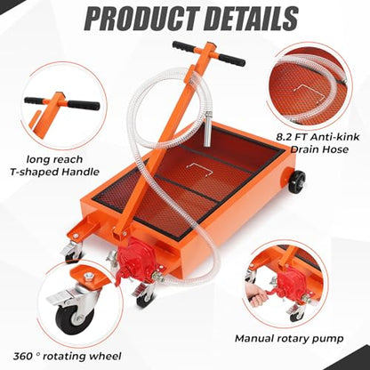 Oil Drain Pan,Low Profile Oil Drain Pan with Electric Pump,Oil Change Pan with 8ft Hose & Folding Handle, Rolling Oil Drain Cart for Car, SUV, Trucks Oil Draining - size: 20 Gallon, style: Manual