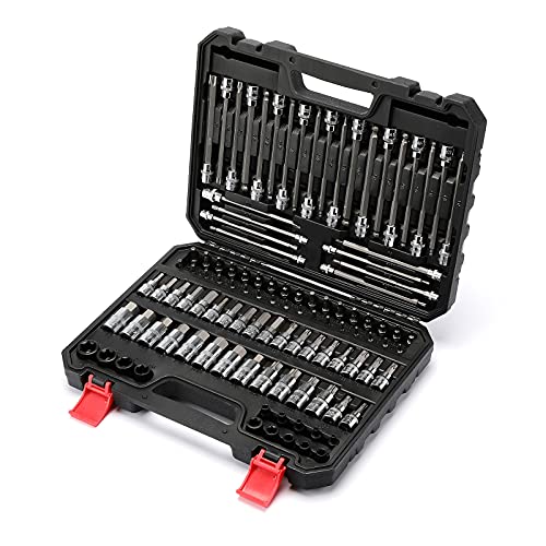 MIXPOWER 107 Piece 1/4 Inch, 3/8 Inch & 1/2 Inch Drive Bit Socket Set, Torx/Extra Long Torx/Tamper Proof/Hex/Ball End Hex, SAE & Metric Bit Set,S2 Steel Bits