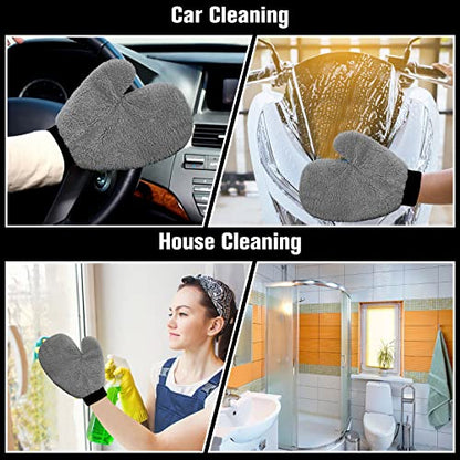 Remerry 6 Pcs Microfiber Mitts with Thumb for Cars Paint Wash Gloves Terry Weave Dusting Mitts - color: Gray