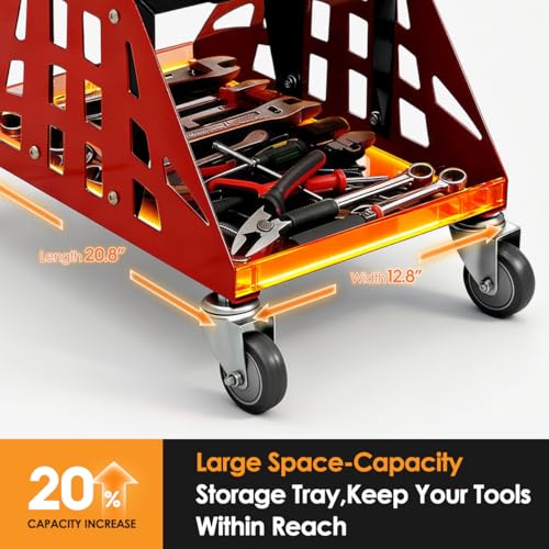 Heavy Duty Rolling Mechanics Seat,400 LBS Capacity Garage Stool, Tools for Automotive Auto Repair (Red) - color: Red