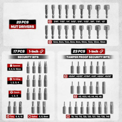 TOMMARS 208-Pc Master Screwdriver Bit Set | Clutch, Hex, Phillips, Slotted, Spanner, Spline, Square, Torq-Set, Torx, Tri-Wing,S2 Steel, 1/4" Hex Shank Bits - style: 208 Pc Screwdriver Bits Set