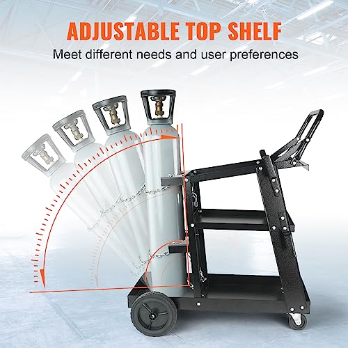VEVOR Welding Cart, 3-Tier Welder Cart Heavy Duty with 400 Lbs Weight Capacity, 360° Swivel Wheels, Tank Storage Safety Chains, Rolling MIG Welder Cart for TIG, ARC, MMA, Plasma Cutter Welding Machine