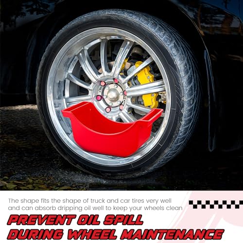 Gisafai 4 Pieces Oil Drain Pan for Wheels Plastic Truck and Trailer Wheel Pan Reusable Oil Drip tool for Wheels(Red)