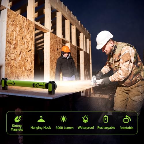 2 Pack Mechanic Work Light, 3000LM Rechargeable LED Bar, Portable, Magnetic, Hooks, SOS Flashlight - color: Green 2 pack