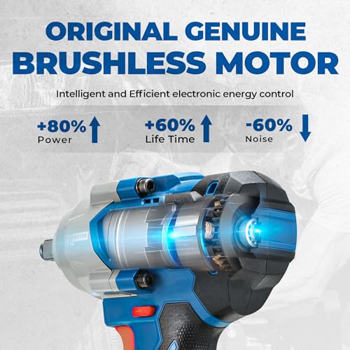 Dong Cheng 20V Brushless Impact Wrench, 670 ft-lbs (910N.m) Max Torque, 1/2 inch 4-Speed 2200RPM Cordless Impact Gun with Tool Bag, 2x4.0Ah Battery & Charger for Bolts on Cars, Trucks.etc - style: 2x4.0Ah Batteries