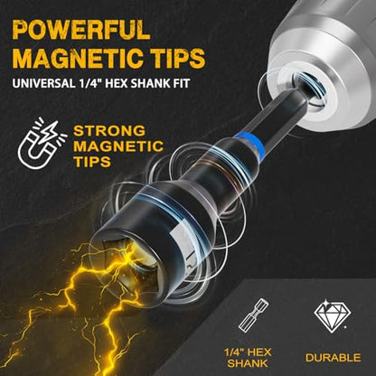 XOOL 86-Piece Magnetic Impact Nut Driver Set, Metric & SAE, with Socket Adapters, Universal Joint, Flexible Shaft, Wing Nut Driver, Power Bits & Quick-Release Extension
