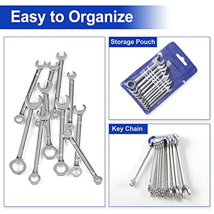 SPEEDWOX Mini Ignition Wrench Set Metric 10 Pcs 4mm-11mm Spanner Wrench | Open End and Box End Combination Spanner, Storage Pouches and Key Chains for Assembling Furniture Small Equipment - size: Combination Metric 10-Piece